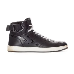 Rivoli Black Leather Monogram High-Top Sneakers Men's 8.5